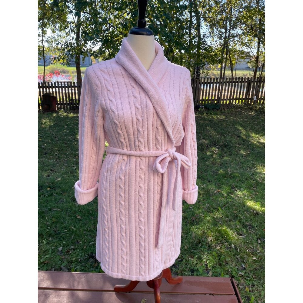 Soft Pink Jasmine Rose Intimates Cable Knit Plush Wrap Robe Sleepwear S/P